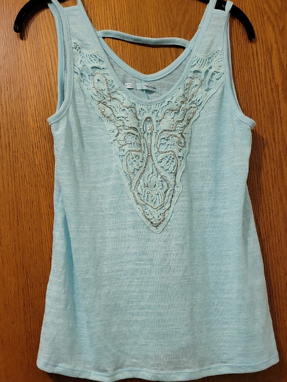Maurices Light Blue Lace-Front Embellished Tank Top Womans XL